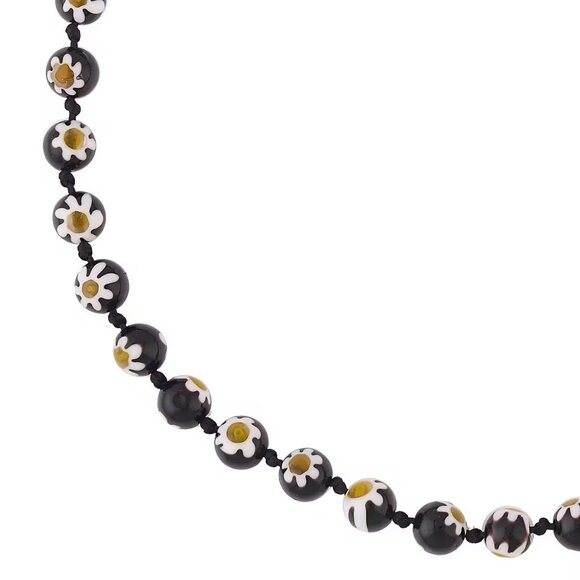 Black Color Murano Style Beaded Necklace 20 Inches Magnetic Lock in Silvertone - Picture 4 of 5